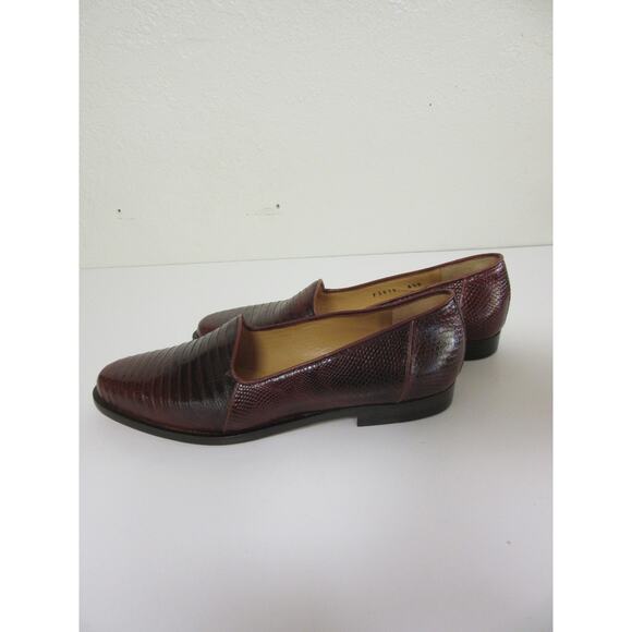 COLE HAAN Brown Leather Vintage Snake Pattern 6 1/2 B Slip On Flat Loafers Italy - Picture 6 of 9